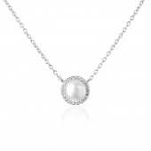 Colier perla naturala alba si cristale cu lantisor argint DiAmanti SK21247N-W-G